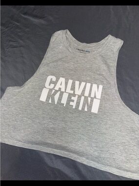Womens Gray Calvin Klein Racerback Crop Top Size Medium